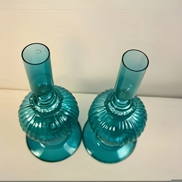 One Set\u002F2pcs, Lake Green Glass Candle Holder, Glass Candlestick, Height 8.27inch, Mouth Diameter 0.98inch, Christmas, Holiday Home Decoration, Party, Dinner Available
