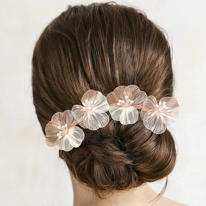 2pcs Elegant Baroque Metal Flower Hair Side Comb - Stunning Wedding Hair Clip for Women, Chic Hair Accessory & Decorative Hairpiece!