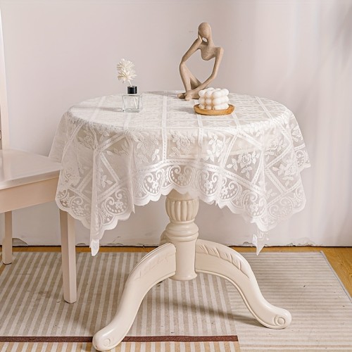 Elegant Floral Lace Tablecloth - Polyester, Rectangular, Machine- for Kitchen & Dining Decor