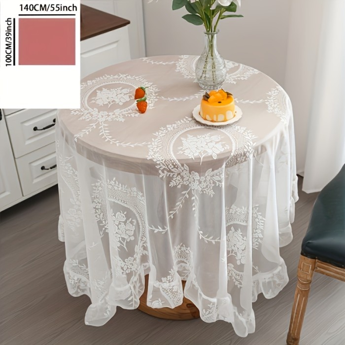1pc Rectangular Polyester Tablecloth with Floral Pattern & Ruffled Edges - Machine-Made Easy-Clean Kitchen Dining Table Cover for Indoor Outdoor Use, Garden Party Decor, Decorative Table Linen, Durable Table Linen, Home Decorators