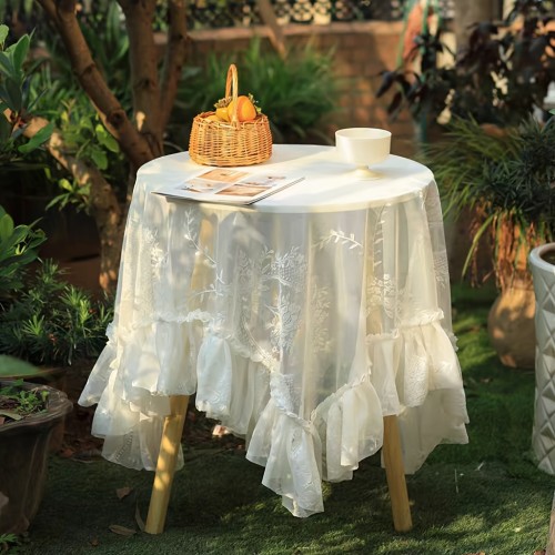 1pc Rectangular Polyester Tablecloth with Floral Pattern & Ruffled Edges - Machine-Made Easy-Clean Kitchen Dining Table Cover for Indoor Outdoor Use, Garden Party Decor, Decorative Table Linen, Durable Table Linen, Home Decorators