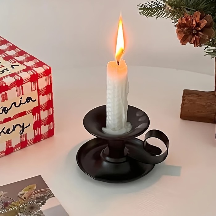 Elegant Black Metal Candle Holder - Vintage Teacup Design, Lightweight, Polished Finish | Perfect for Romantic Home Decor, 1pc