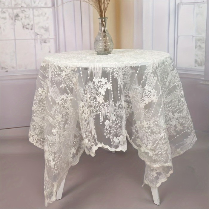 Elegant Lace Macrame Tablecloth - Vintage Embroidered Design, Shabby Chic Rectangular Cover for Weddings, Banquets, and Holiday Dinners, 52\