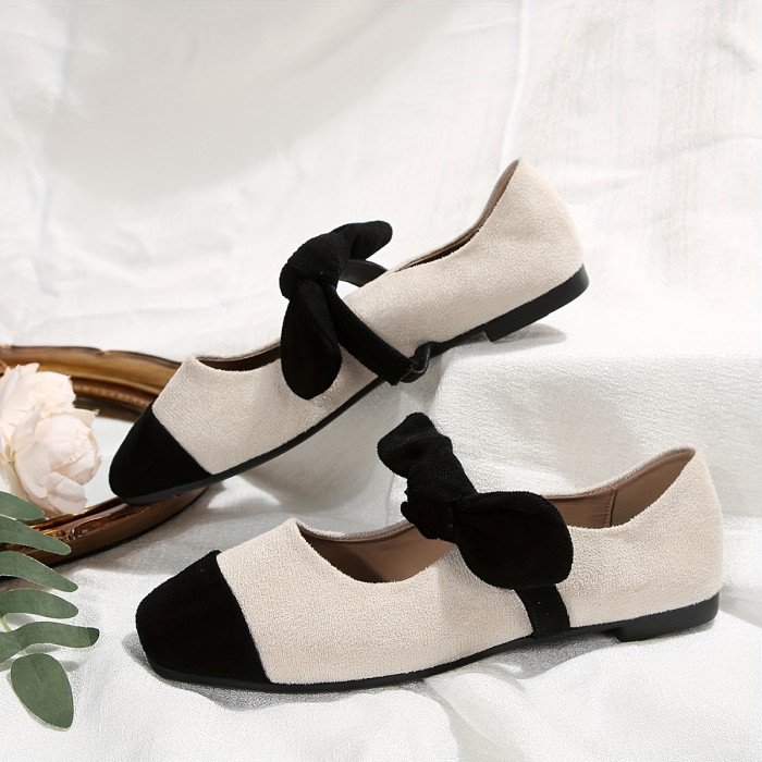 Women's Bowknot Decor Flat Shoes, Casual Square Toe Slip On Shoes, Lightweight & Comfortable Shoes