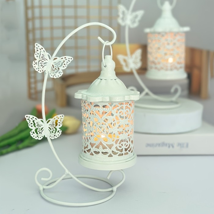 1pc Iron Butterfly Candlestick 1pc European-Style Iron Hollow Butterfly Candlestick, Ramadan Eid Al-Fitr Eid Al Adha Handicraft Decorative Ornaments, Christmas Halloween Valentine'S Day Decorations, Wedding Anniversary Decorations, Table Decorations, Family Decorations