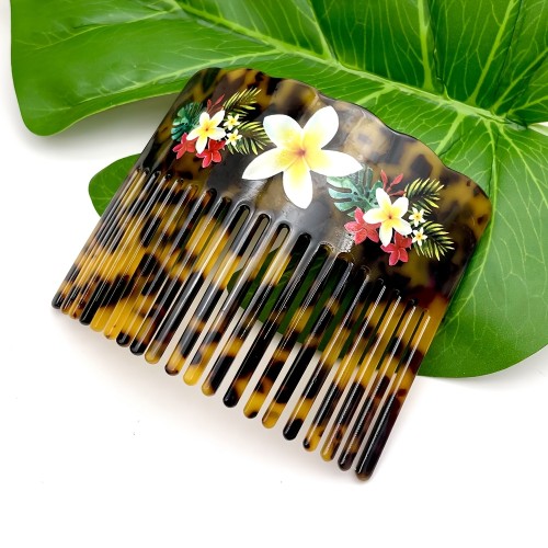 1pc Bohemian Style Tropical Hawaiian Island Acetate Hair Comb - Vibrant Floral & Foliage Design, Smooth Rounded Teeth for Comfortable Styling, Perfect for Daily Wear & Travel Accessory, Daily Hair Styling|Vibrant Hair Accessory|Decorative Comb