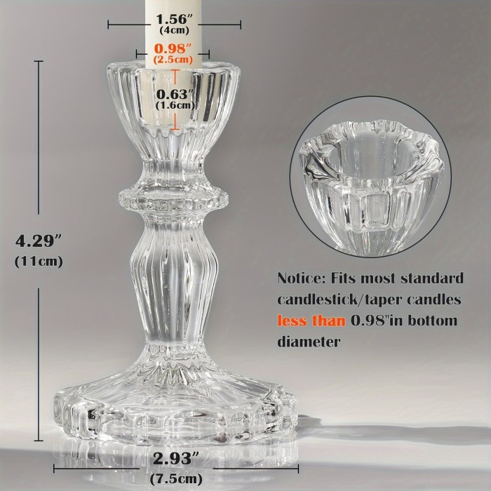 Glass Candle Holder Set 2\u002F6pcs, Transparent\u002FAmbre Conical Large Capacity Candle Holder, Crystal High Candle Holder, Suitable for DIY Wedding, Festival, Party, Christmas Table Decoration