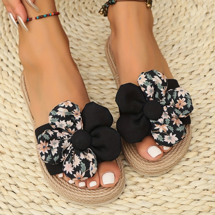 Women's Flower Decor Flat Flip Flops, Casual Open Toe Comfort Slides Shoes, Casual Summer Beach Slippers