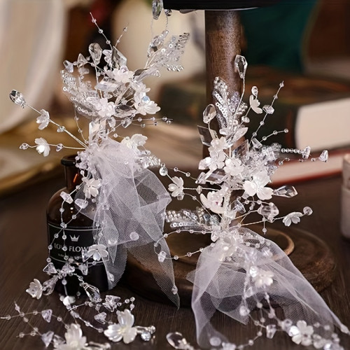 Bride crystal bead flower yarn sweet wedding headdress with clip duckbill clip hair accessories