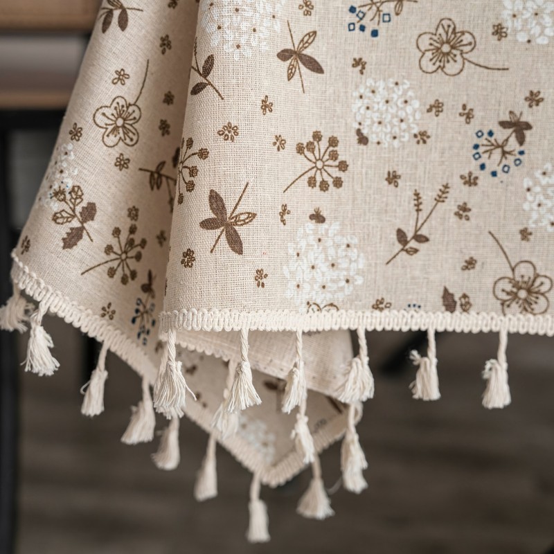 MoideHom French Farmhouse Floral Print Polyester Tablecloth | Rectangular with Tassels | Multi-Use for Kitchen & Dining | Elegant Flower Print | Ideal for Tea Parties & Weddings, Kitchen Decor | French Farmhouse Style | Intricate Floral Design, French Decor