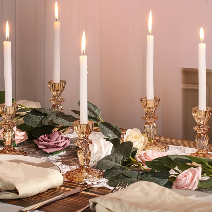 Glass Candle Holder Set 2\u002F6pcs, Transparent\u002FAmbre Conical Large Capacity Candle Holder, Crystal High Candle Holder, Suitable for DIY Wedding, Festival, Party, Christmas Table Decoration