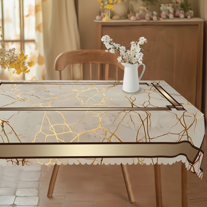 1pc Marble Theme Tablecloth, Rectangular&Round Tablecloth, Marble Stripes Pattern Design, Spring&Summer Decor, Easter Decor, Party Tablecloth, Kitchen Accessories, Room&Outdoor Decor, The Perfect Gift for Friends' Housewarming&Holidays