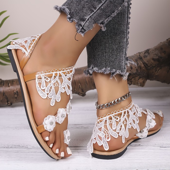 2025 Summer Chic Women's Flat Sandals with Sweet Floral Design - Toe Loop, Slip-On, Faux Cover Upper & TPR Sole, Perfect for Beach & Casual Wear, Ladies Sandals