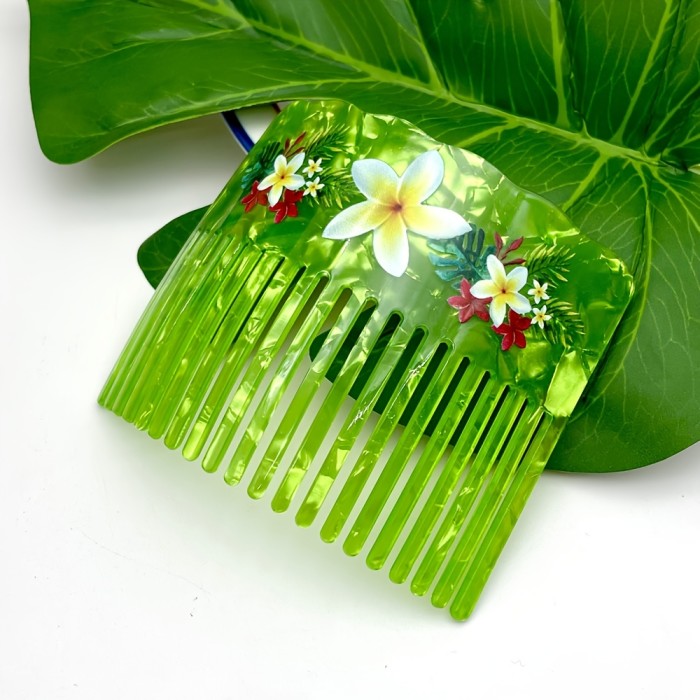 1pc Bohemian Style Tropical Hawaiian Island Acetate Hair Comb - Vibrant Floral & Foliage Design, Smooth Rounded Teeth for Comfortable Styling, Perfect for Daily Wear & Travel Accessory, Daily Hair Styling|Vibrant Hair Accessory|Decorative Comb
