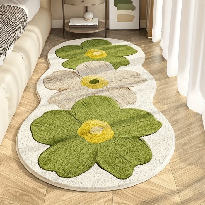 Nordic Floral Plush Area Mat - Non-Slip Machine Washable Soft Polyester Mat with Blue & Beige Flowers, Irregular Shape Decorative Mat for Bedroom, Living Room, Entryway - Perfect for Thanksgiving, Valentine's Day & St. Patrick's Day Decor, Seasonal Decoration, Cozy Home Accessory, Durable Construction, Stylish Floor Covering, Interior Design Lovers, Perfect for Thanksgiving