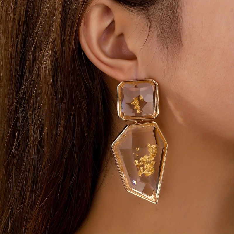 Chic 18K Golden-Plated Resin Dangle Earrings - Sexy Vacation Style, Zinc Alloy with Iron Posts for Everyday & Party Wear