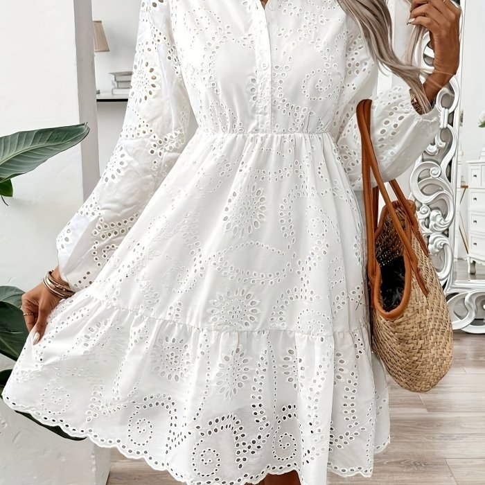 Women's Cut-Out Lantern Sleeve Long Dress