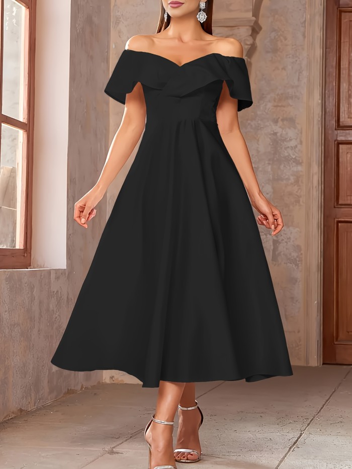 Summer Elegant Off-Shoulder Pleated White Graduation Dress for Women