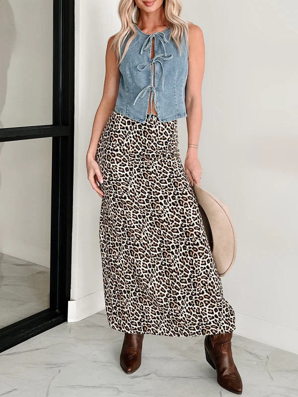 Split-Joint Lace-Up Sleeveless Loose Round-Neck Vest Top