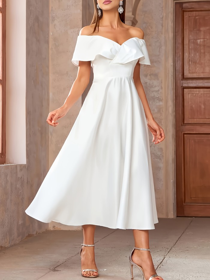 Summer Elegant Off-Shoulder Pleated White Graduation Dress for Women