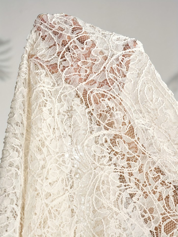 Elegant White Off-Shoulder Lace Dress for Women - Chic A-Line Maxi, Floral Lace Detailing, Polyester Blend