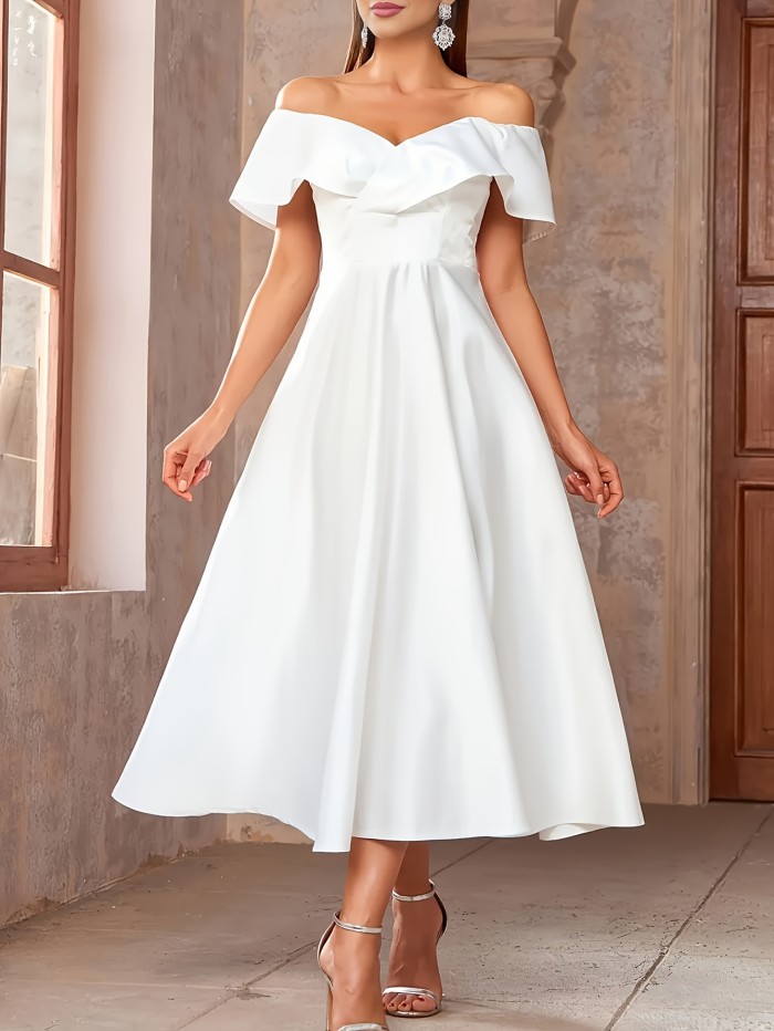 Summer Elegant Off-Shoulder Pleated White Graduation Dress for Women