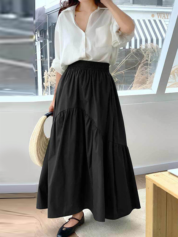 Split-Joint Pleated Loose Skirts Bottoms