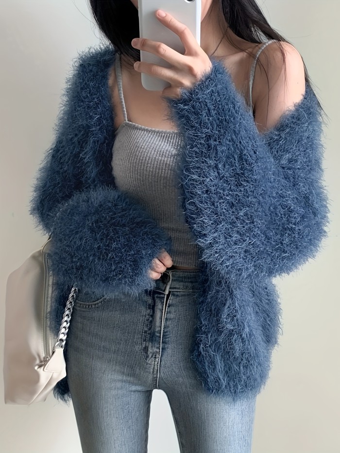 Cozy V-Neck Loose Fit Long Sleeve Sweater Coat | Imitation Mink Cardigan