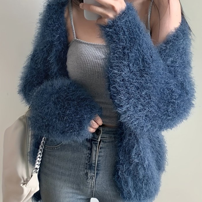 Cozy V-Neck Loose Fit Long Sleeve Sweater Coat | Imitation Mink Cardigan