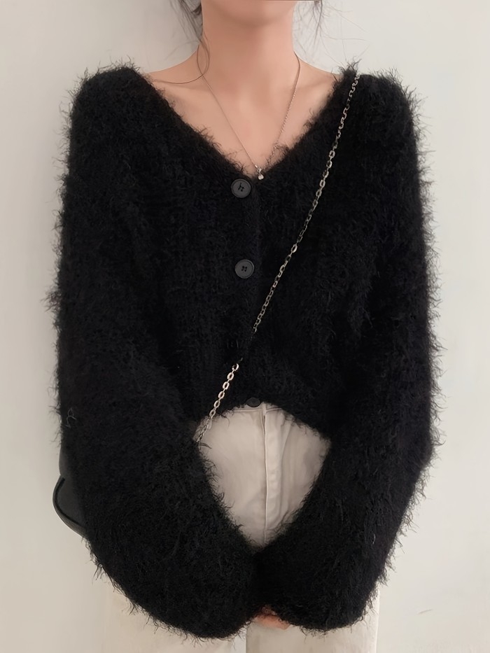 Cozy V-Neck Loose Fit Long Sleeve Sweater Coat | Imitation Mink Cardigan