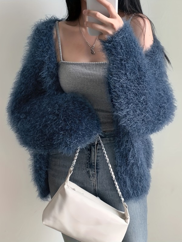 Cozy V-Neck Loose Fit Long Sleeve Sweater Coat | Imitation Mink Cardigan