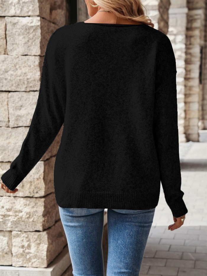 Elegant Sweater Long Sleeve V-Neck Sweater for Women