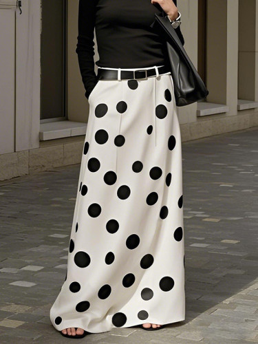 Polka-Dot Pockets No Belt Elasticity Loose Skirts Bottoms