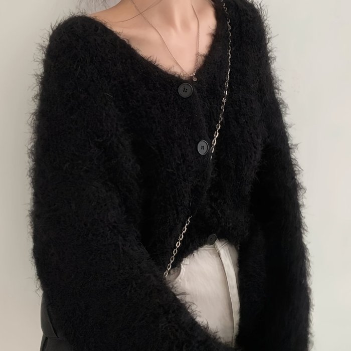 Cozy V-Neck Loose Fit Long Sleeve Sweater Coat | Imitation Mink Cardigan