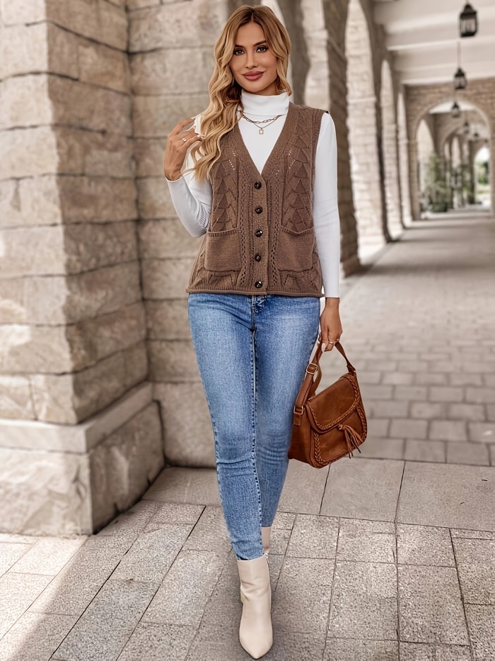 Fashionable Vest Autumn Winter Fashionable Women's Solid Color Open Back Vest Sweater