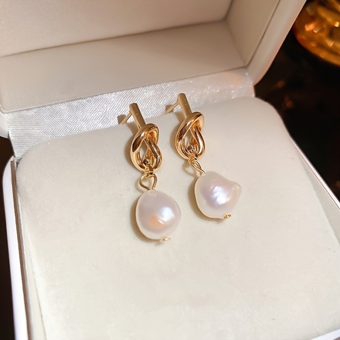Elegant Retro Artificial Pearl Knot Earrings - 1 Pair, Minimalist Style, Fashionable Holiday Party Decoration