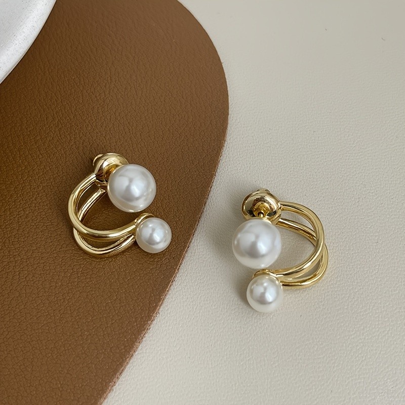 Vintage French-Style Alloy Earrings with Imitation Pearl Accents