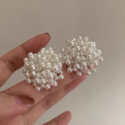1 Pair Elegant Simple Chic Unique Spherical Faux Imitation Pearl Stud Earrings