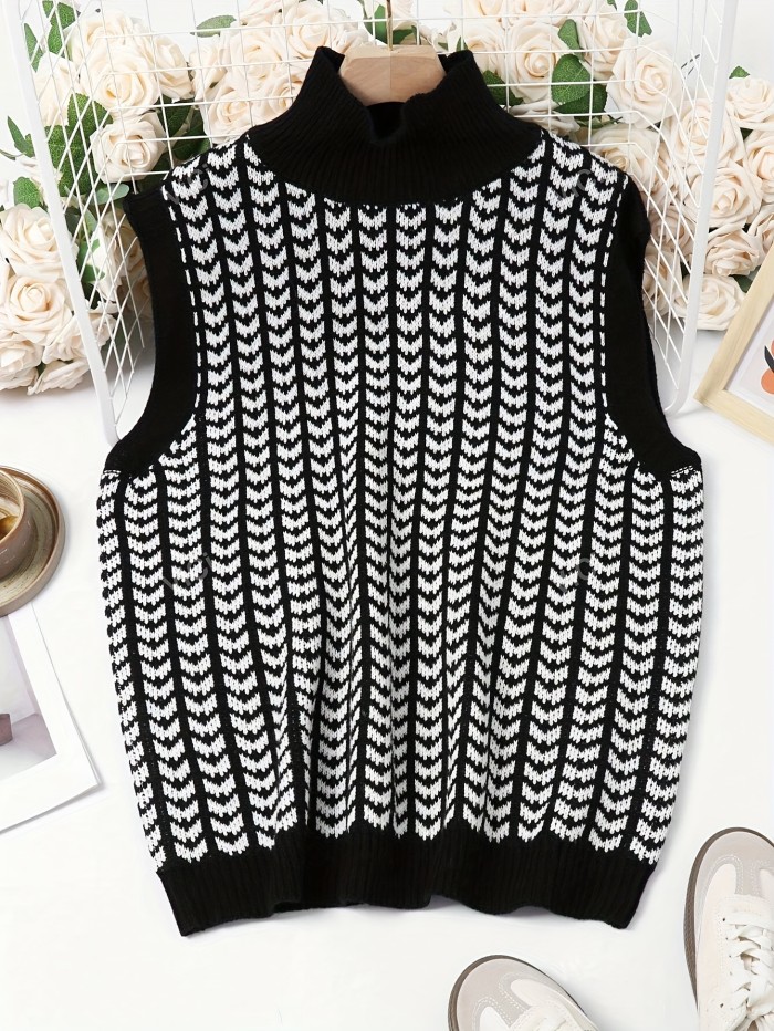 Fashionable Women's Sweater for Autumn And Winter High-neck Pullover Color-blocked Vest