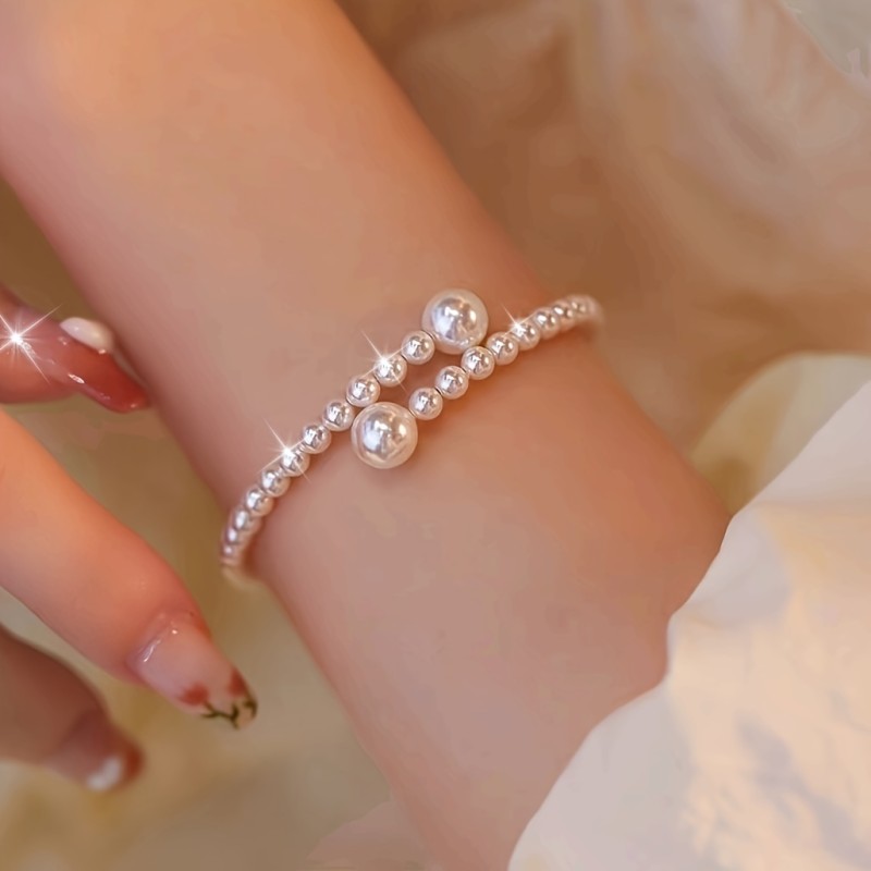 Perfect Gift Faux Pearl Bracelet Elegant French Vintage Faux Pearl Bracelet for Women