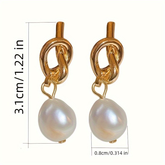 Elegant Retro Artificial Pearl Knot Earrings - 1 Pair, Minimalist Style, Fashionable Holiday Party Decoration