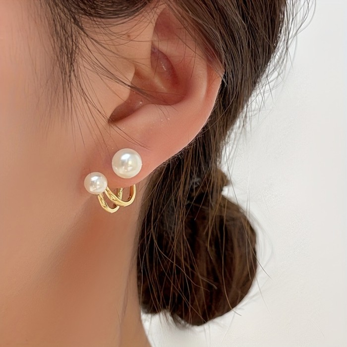 Vintage French-Style Alloy Earrings with Imitation Pearl Accents