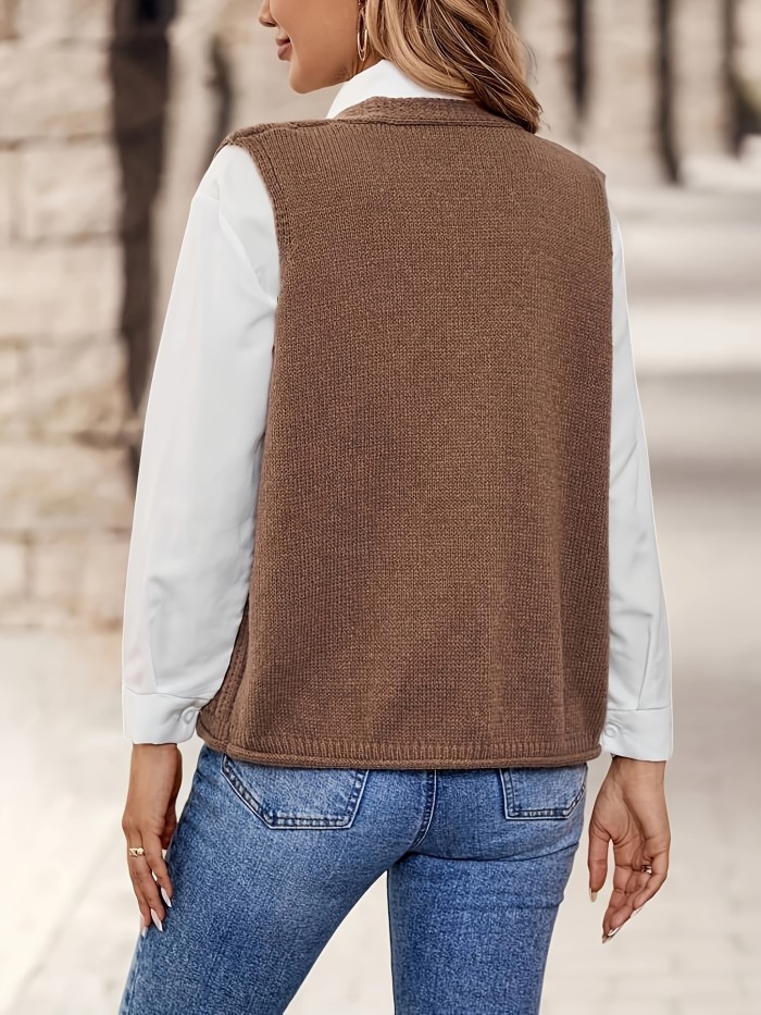 Fashionable Vest Autumn Winter Fashionable Women's Solid Color Open Back Vest Sweater