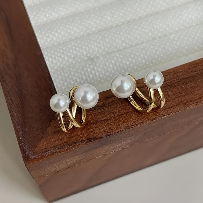 Faux Pearls Simple Hoop Earrings Elegant Vintage Simple Hoop Earrings with Faux White Pearls