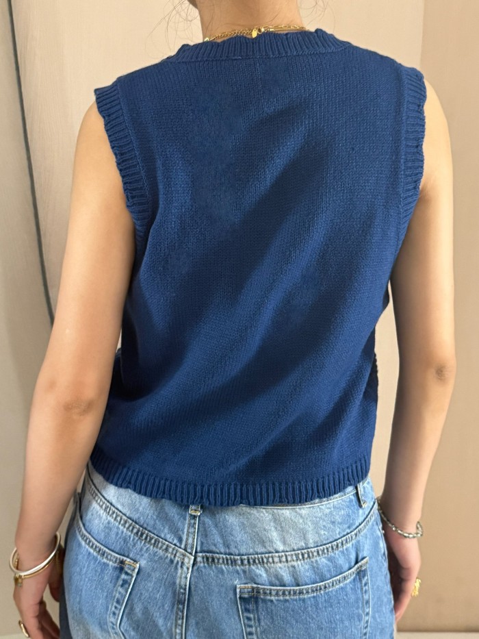 Women'S Vintage Floral Embroidered Button Front Sleeveless Sweater Vest
