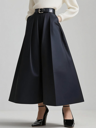 Solid Color Pockets Pleated No Belt Wide Leg Loose Pants Flared Trousers
