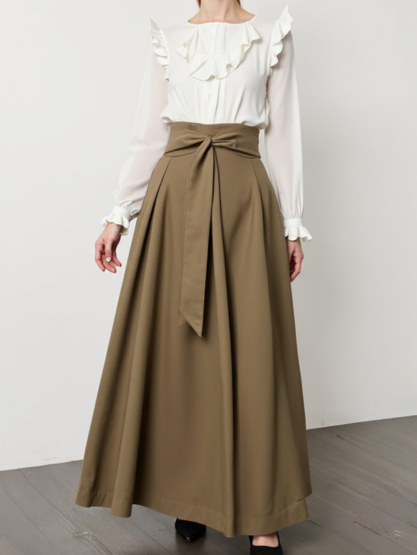 Women's Elegant High-Waisted Lace-Up A-Line Skirt