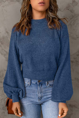 Women's Sweater Ribbed Trim Balloon Sleeve Sweater