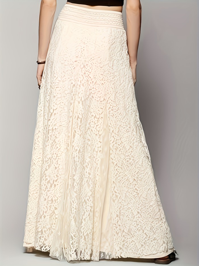 Fashion Temperament Slim Fit With High Waist Hollow Lace Long Solid Color Half Skirt
