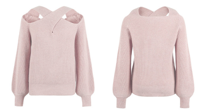 Women's Sweater Cross Halter Balloon Sleeve Knit Sweater
